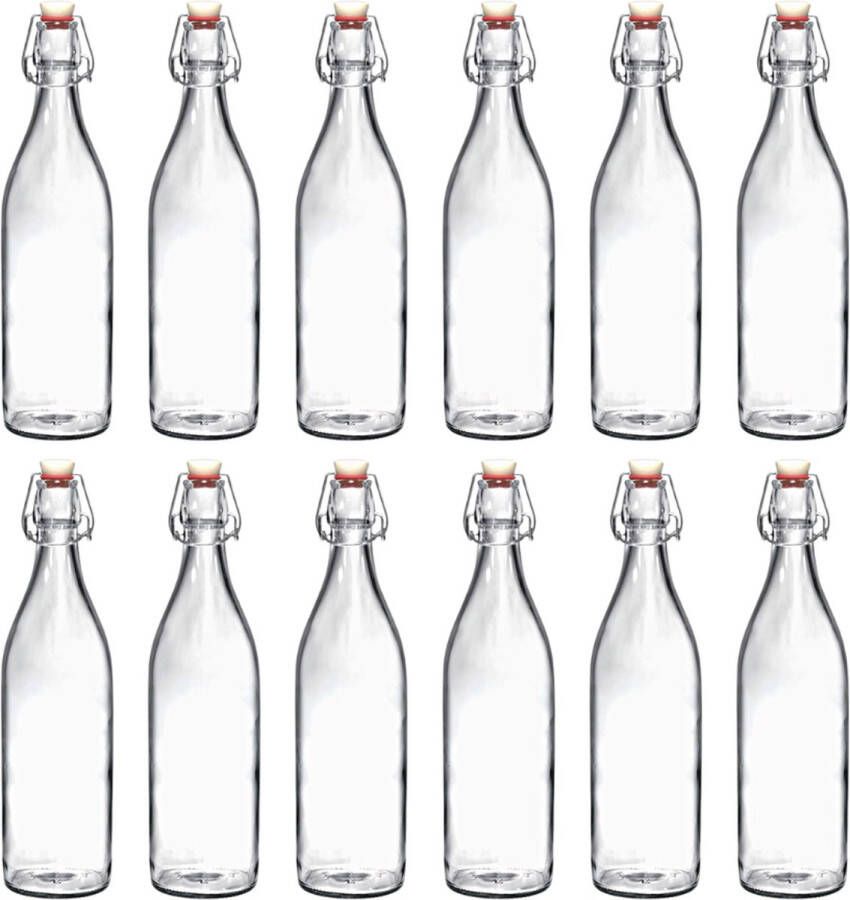 RANO 12x beugelfles 1000ml 1 liter Luchtdicht fles met beugelsluiting beugelflessen weckfles inmaakfles sapfles glazen flesjes met dop decoratie