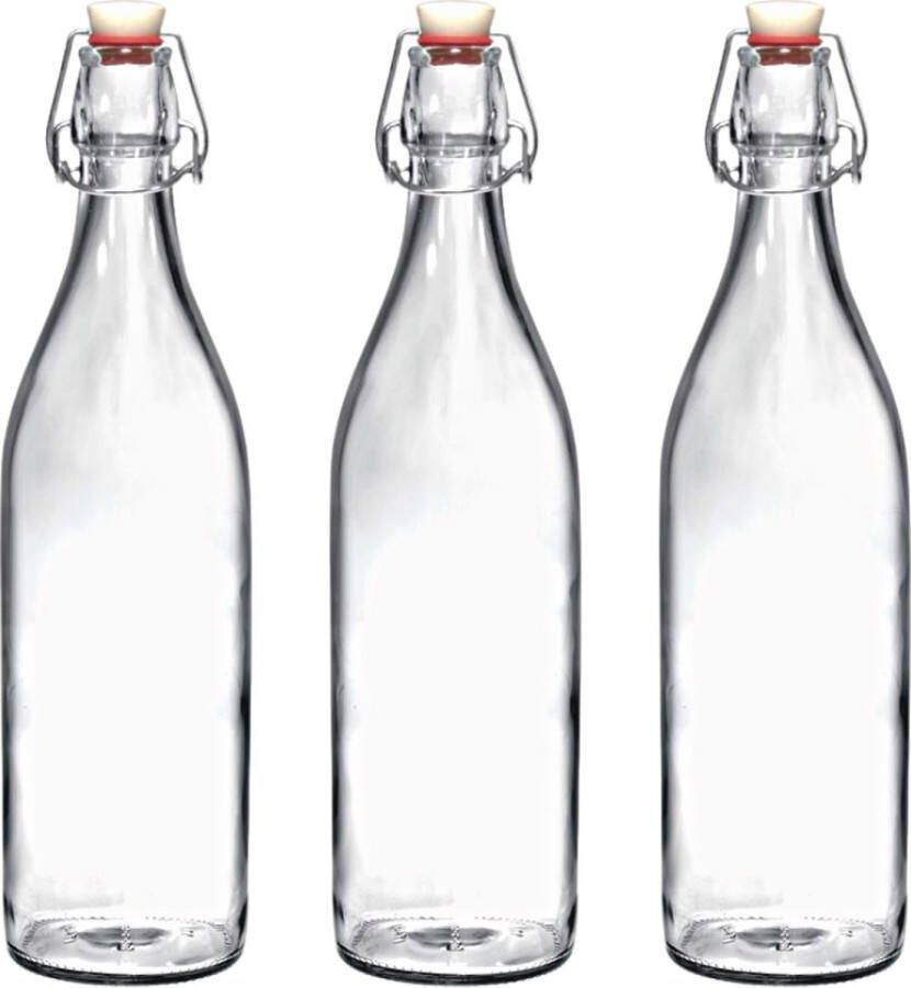 RANO 3x beugelfles 1000ml 1 liter Luchtdicht fles met beugelsluiting beugelflessen weckfles inmaakfles sapfles glazen flesjes met dop decoratie