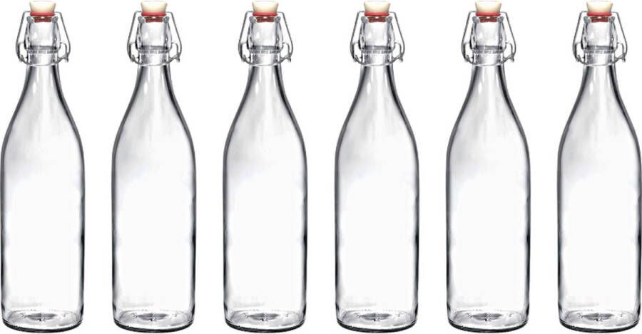 RANO 6x beugelfles 1000ml 1 liter Luchtdicht fles met beugelsluiting beugelflessen weckfles inmaakfles sapfles glazen flesjes met dop decoratie