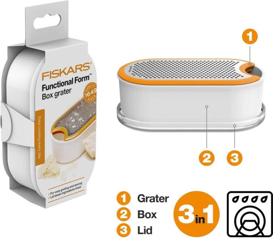 Rasp met opvangbakje 400 ml afmetingen metaal kunststof Functional Form 1019530 keukenhulp kookaccessoire Raspen