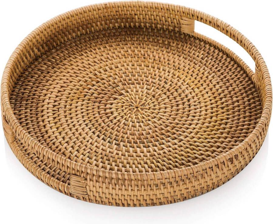 Rattan Tray 30cm Handwoven Wicker Tray Rattan Tray Rustic Decorative Tray for Breakfast Drinks Snack Bread for Coffee Table Bar Dinner Parties Kitchen Organizer