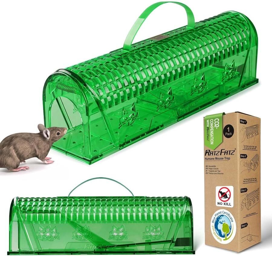 RatzFatz Premium Mouse Trap Live inclusief aasstation Live Trap Muizen Herbruikbaar buiten binnen kleine dieren geen aanraking huisdierveilig groen