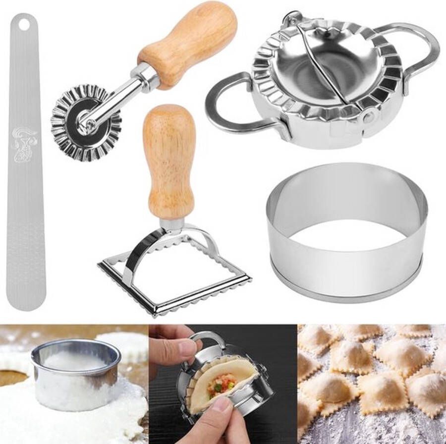 Ravioli Maker Set van 5 stuks Roestvrijstalen Dumpling Maker Ravioli Cutter en Vorm Keukenhulpset voor Dumpling en Ravioli Making