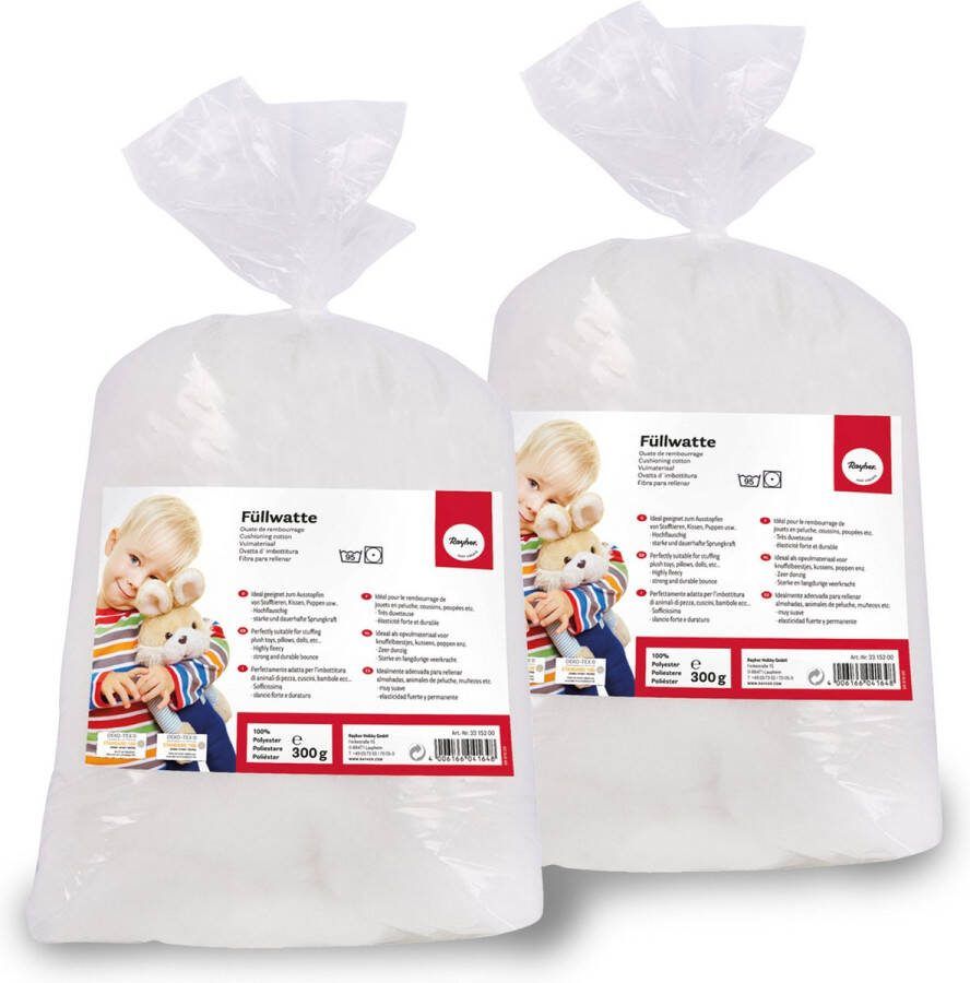 Rayher Hobby vulmateriaal 2x polyester schuim vlokken 300 gram voor knuffels kussens zeer donzig