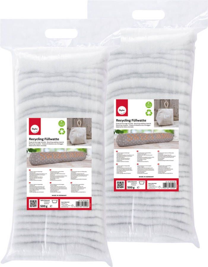 Rayher Hobby vulmateriaal wattevlies 2x wasbaar voor knuffels kussens kleding 500 gram polyester watten laagjes