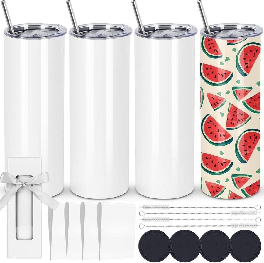 Rechte sublimatiedrukken 4 stuks 600 ml dubbelwandige geïsoleerde bekers blanco wit deksel rietje geschenkdoos polymeercoating warmteoverdracht