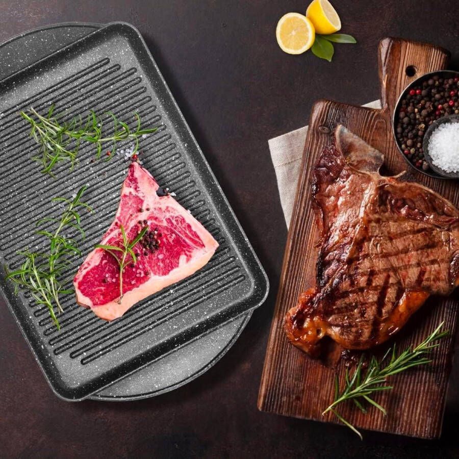 Rechthoekige anti-aanbak inductie grillpan van aluminium 37 x 28 cm groenten steaks en vis gezond koken