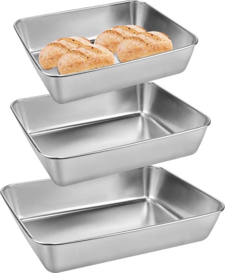 Rechthoekige bakplaat 3 maten roestvrij staal diepe taartvorm rechthoekig hoog pizzaplaat bakplaat voor het bakken van brownies lasagne