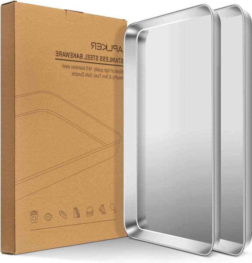 Rechthoekige bakplaten van roestvrij staal 2 stuks voor bakken koekjes pizza 40 x 30 x 25 cm
