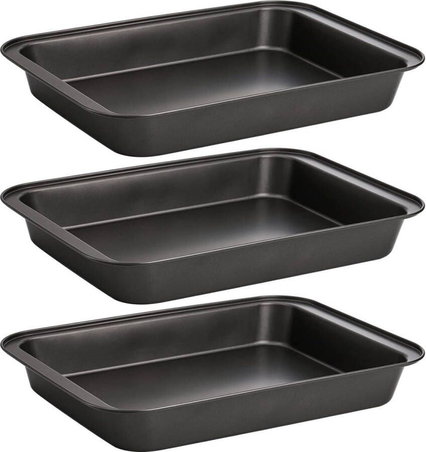 Rechthoekige bakvorm taartvorm met antiaanbaklaag 13 x 9 inch diepe bakplaat koekjesbak taartvorm voor brownie-lasagne braadpan brood BPA-vrij (3-pack)