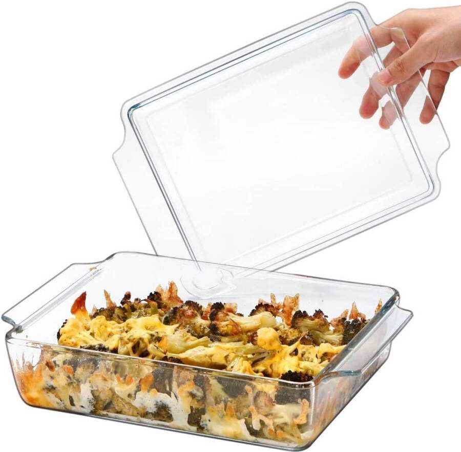 Rechthoekige braadpan met deksel 2L lasagnevormen 24x20x6cm glazen braadpan voor 2 personen magnetronbestendig ovenbestendig