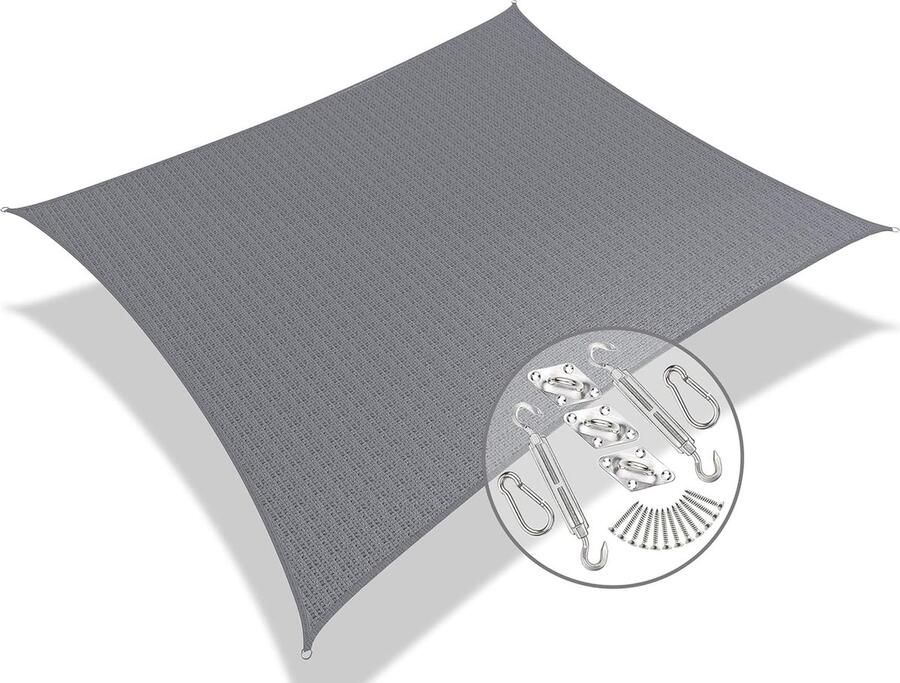 Rechthoekige luifel met bevestigingsset zonwering ademend en UV-bescherming voor balkon tuin terras 5x3m grijs