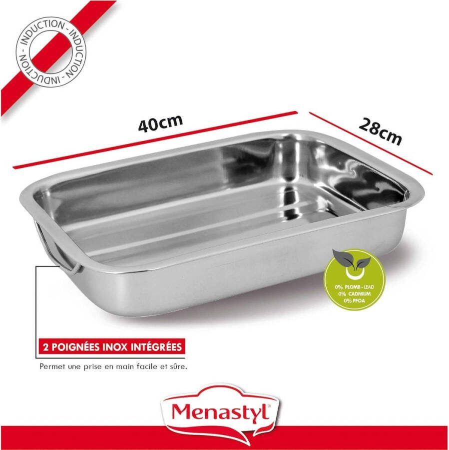 Rechthoekige ovenschaal met handgrepen roestvrij staal 40 x 28 x 65 cm