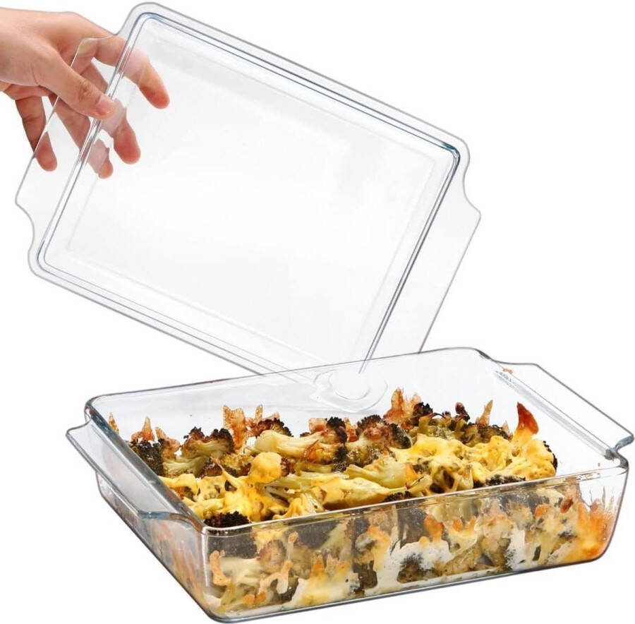 Rechthoekige Ovenschotel 24x20x6cm 2L voor Lasagne Gerechten Glazen Braadpan voor Twee Personen Magnetronbestendig Ovenbestendig