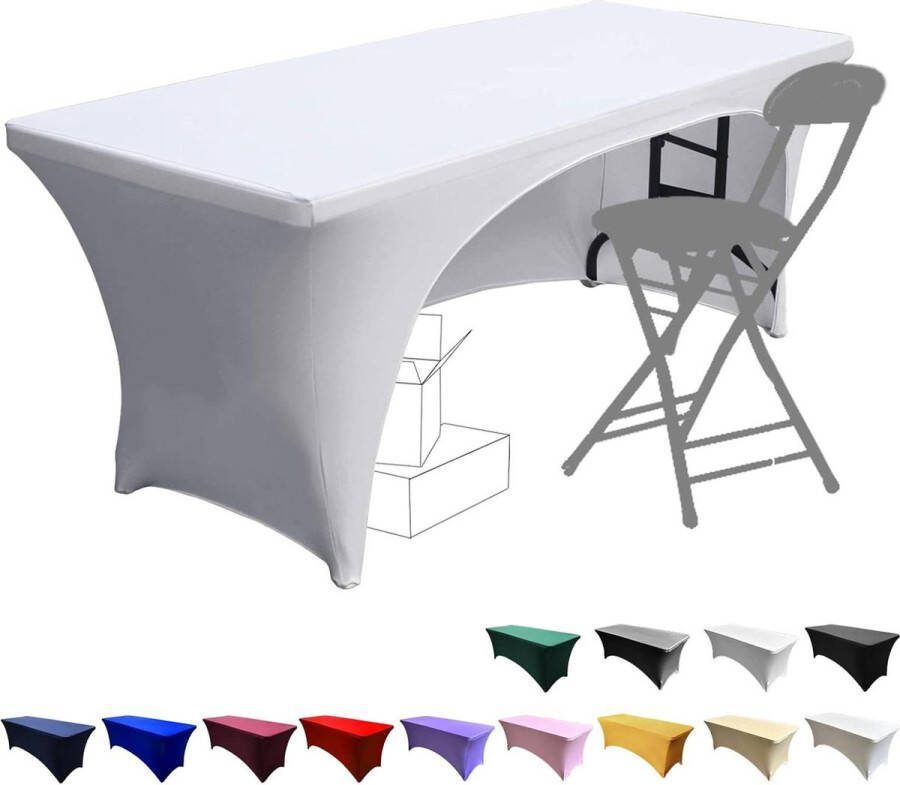 Rechthoekige spandex tafelkleden 18m open rug getailleerde terrastafelhoezen wit