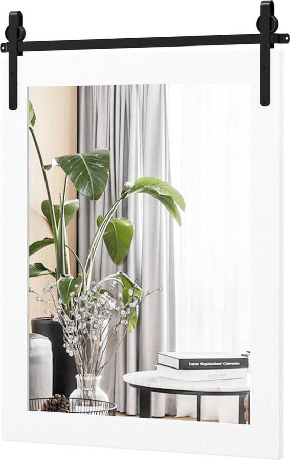 Rechthoekige spiegel met houten frame 76 5 x 56 cm rustieke wandspiegel onbreekbare hangspiegel met metalen houder voor hal woonkamer slaapkamer (bruin)