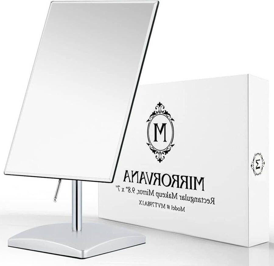 Rechthoekige spiegel op standaard voor slaapkamer en badkamer staande spiegel make-uptafel 25 x 18 cm (zilver)