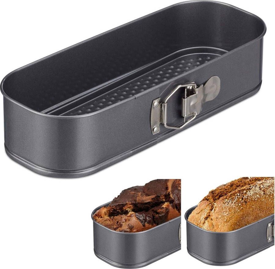 Rechthoekige springvorm met antiaanbaklaag Vlakke bodem Cakevorm Biscuitgebak 31 x 12 cm Antraciet Springvorm