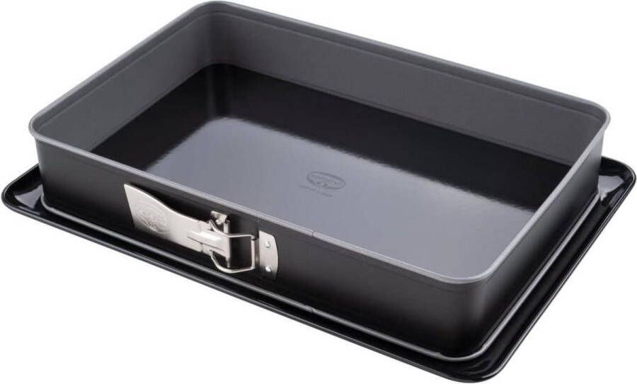 Rechthoekige Springvorm met Serveerbodem 38 x 25 cm Hoekige Bakvorm met Emaille Coating Springvorm
