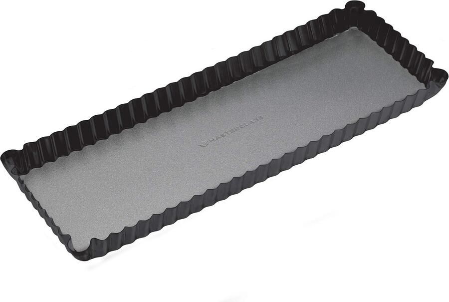 Rechthoekige taartvorm met anti-aanbaklaag quiche vorm met golvende rand en losse bodem staal zwart 36 x 13 x 2 5 cm