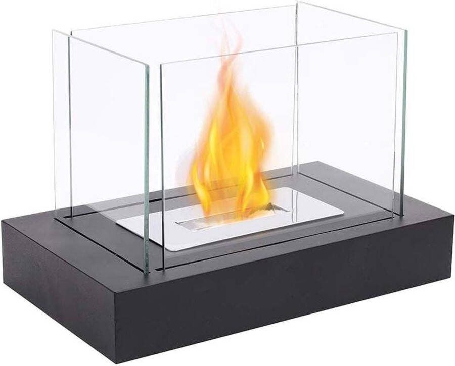 Rechthoekige Vuurpot op Tafelblad Met Vierzijdig Glas 34cmL Draagbare Tafelblad Open Haard Schoon Brandende Bio-ethanol Open Haard Binnen en Buiten moderne stijl Tafelhaard