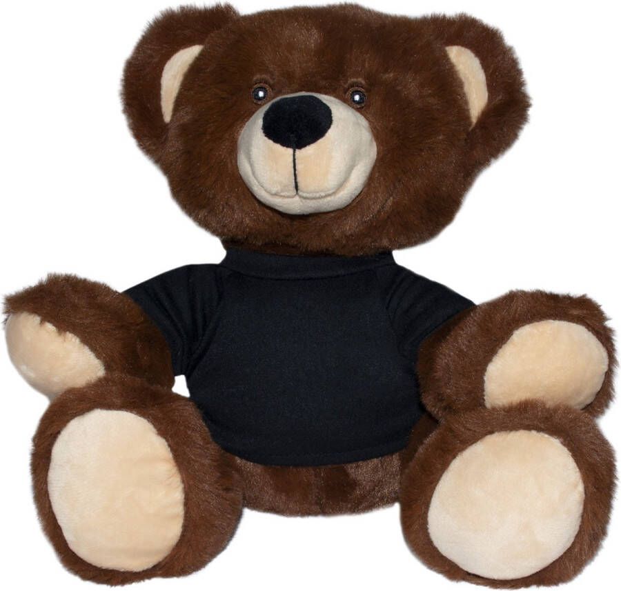 Recycle beer knuffelbeer bruine teddybeer zwart T-shirt 25 cm pluche 100% gerecycled MiniFeet mbw