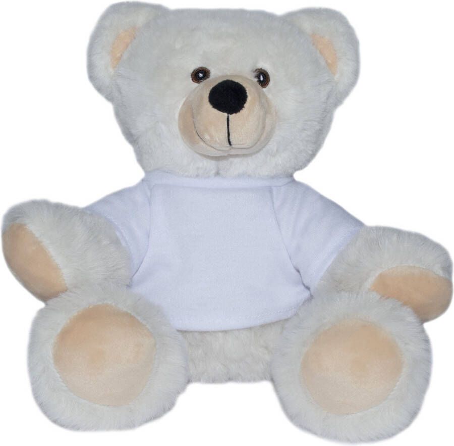 Recycle beer knuffelbeer cream teddybeer wit T-shirt 20 cm pluche 100% gerecycled MiniFeet mbw