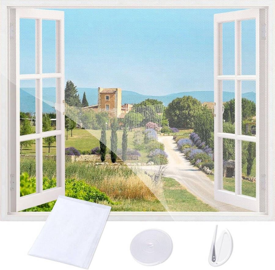 REDTRON 1 Pack Windows Fly Screen DIY zelfklevende klamboe voor Windows verstelbare raam scherm gaas voor insecten vliegen gesneden om de gewenste grootte(1m x 1m wit)