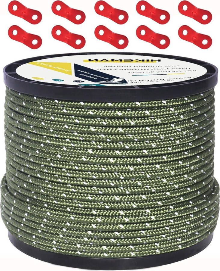 Reflecterend scheertouw Nylon koord met spanners voor kamperen 4mm legergroen