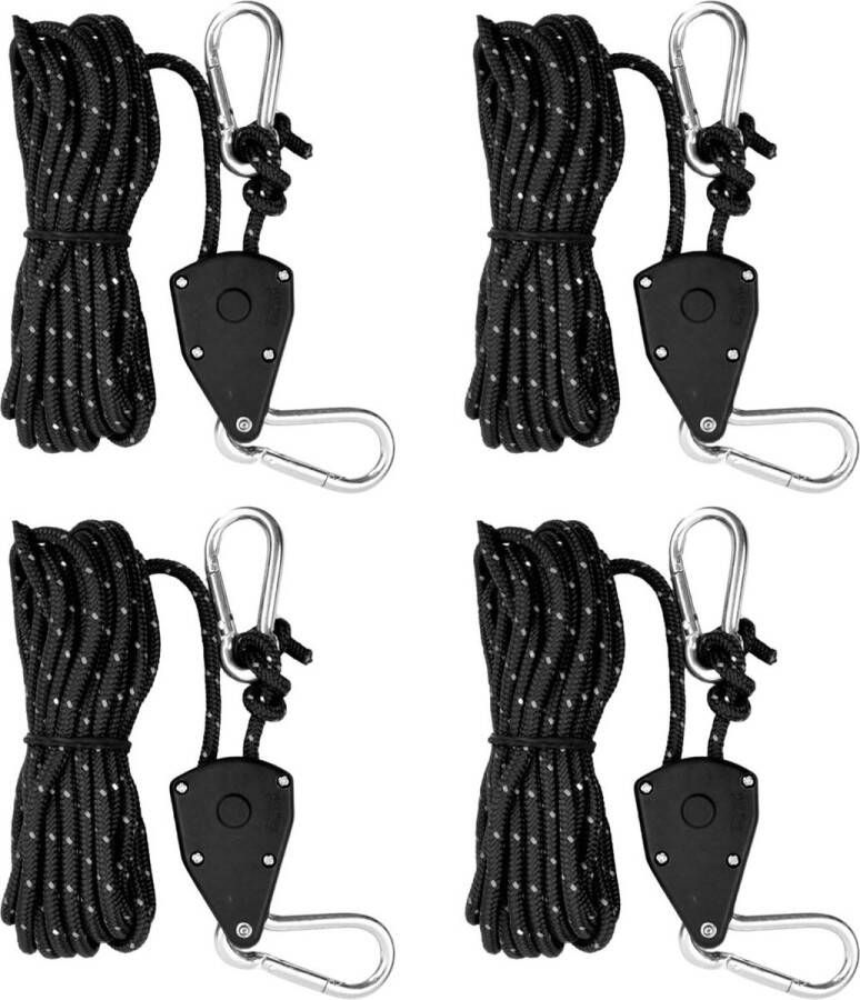 Reflecterende ratelkoorden 4 stuks 6 mm x 5 m met spanners nylon touw voor kamperen en wandelen