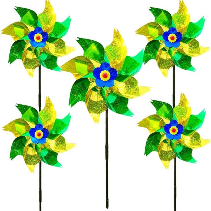 Reflecterende windmolen windspinner vogelafweermiddel balkonfruittuin windmolens voor buiten en tuin l (5 stuks goudgroen)