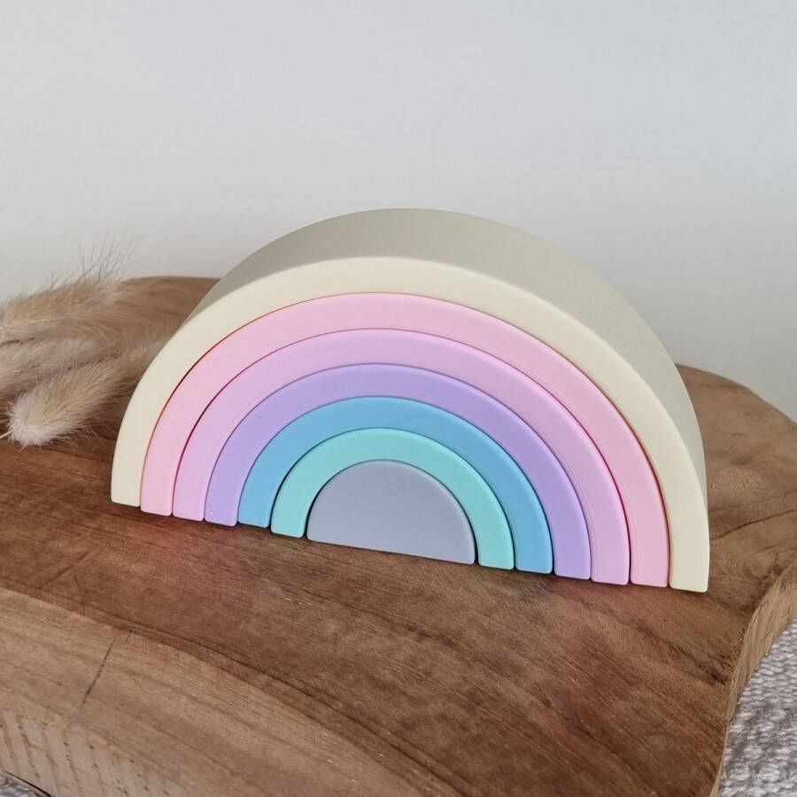 Regenboog Candy siliconen stapeltoren baby peuter bijtring speelgoed Pastel Verjaardag geschenk unisex