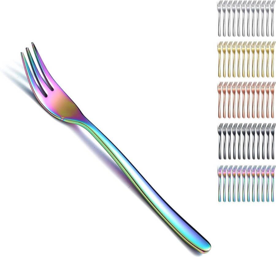 Regenboog-dessertvorken 12 stuks 14 cm roestvrij staal titanium gecoat regenboog dessertvorken vorkzilver fruitvorken taartvorken