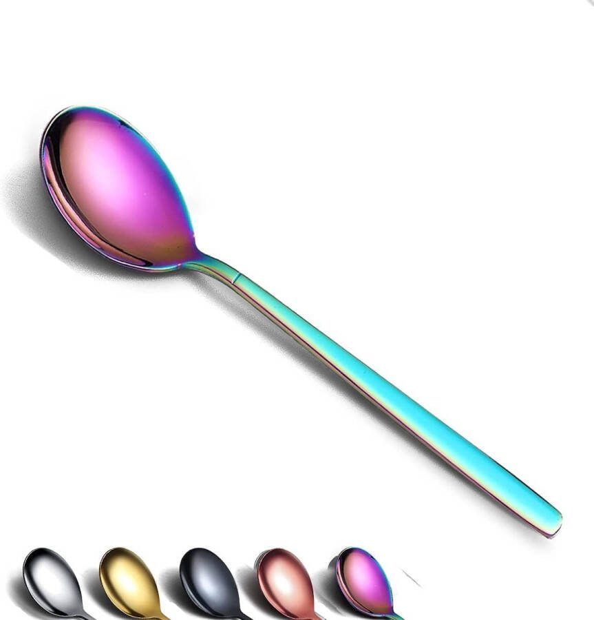 Regenboog Eetlepels van 6 Roestvrij Staal Titanium Glanzend Kleurrijk Bord Soeplepel Bestek Regenboog Soeplepel Tafellepel Set