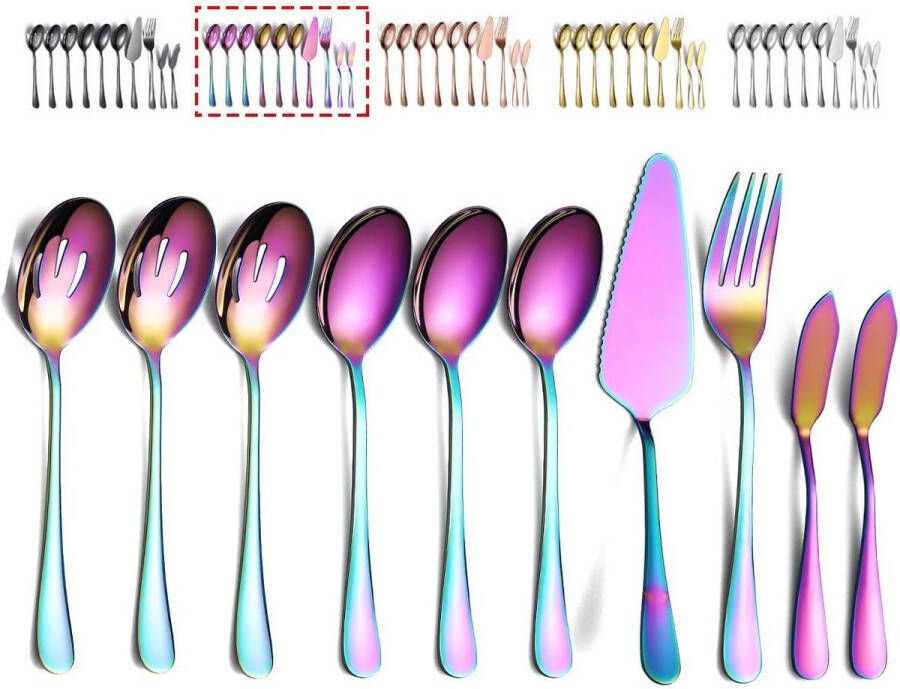 Regenboog Serveerlepels 10 stuks Serviesgoed Serveerset bevat 3 serveerlepels 3 sleuvenlepels 1 serveervork 1 taartschep 2 botermesjes