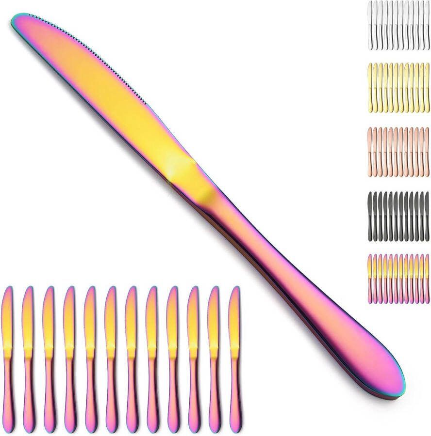 Regenboog-tafelmessen set van 12 stuks titanium kleurrijke coating roestvrij staal botermes eetmes voor thuis restaurant hotel vaatwasmachinebestendig
