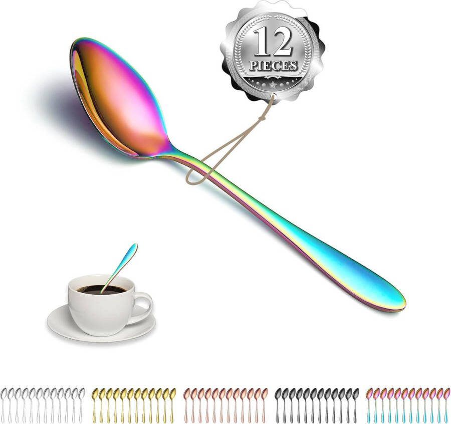 Regenboog theelepel 12 stuks 14 cm roestvrij staal kleurrijke titanium coating koffielepel dessertlepel ijslepel lepel bestek