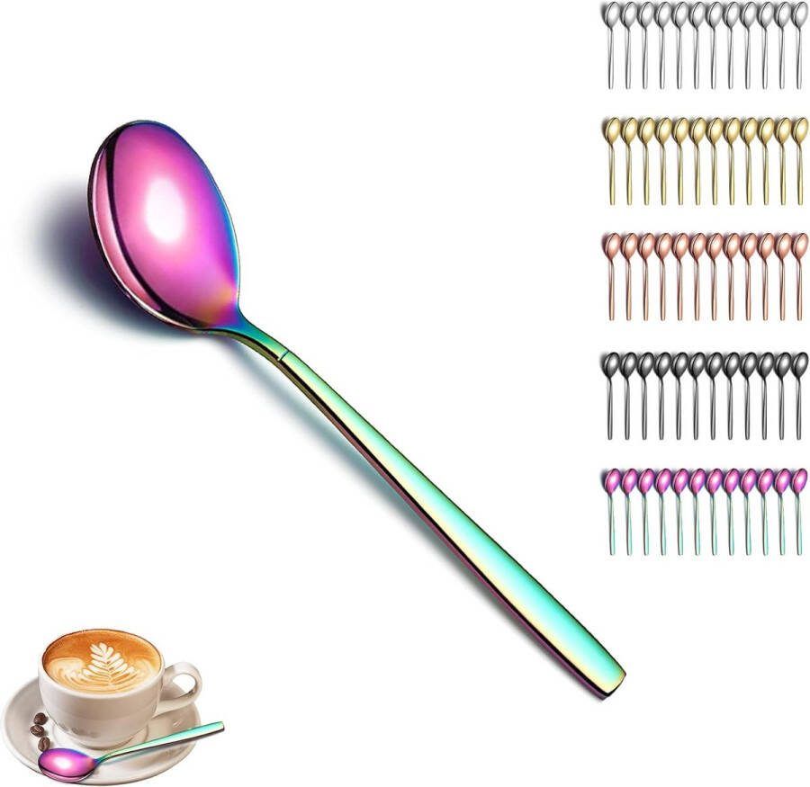 Regenboog theelepels set van 12 titanium kleurrijke coating roestvrijstalen koffielepels kleine dessertlepel ideaal voor thuis restaurant hotel bruiloft feest vaatwasmachinebestendig