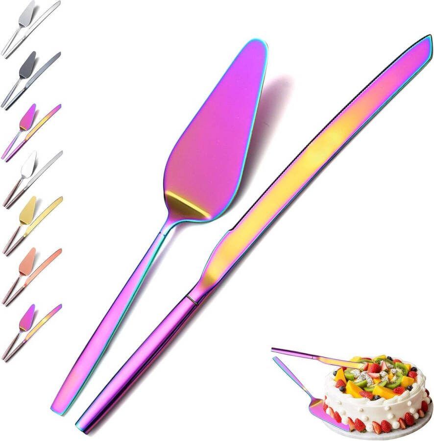 Regenboog Titanium Coating Taartsnijder Cake Server Set Dagelijks Gebruik Bruiloft Verjaardagen Vaatwasmachinebestendig Taartsnijder