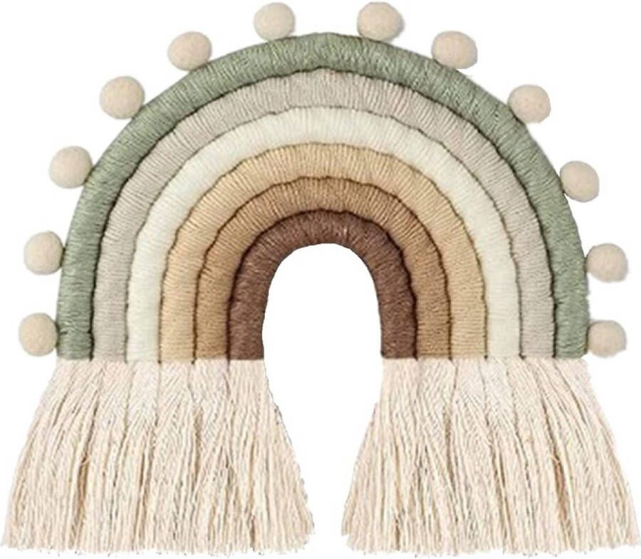 Regenboog wandbehang kinderkamer handgeweven macramé regenboog wanddecoratie met bal boho voor kinderslaapzaal decoratie boho babykamer (kleurrijk 1)