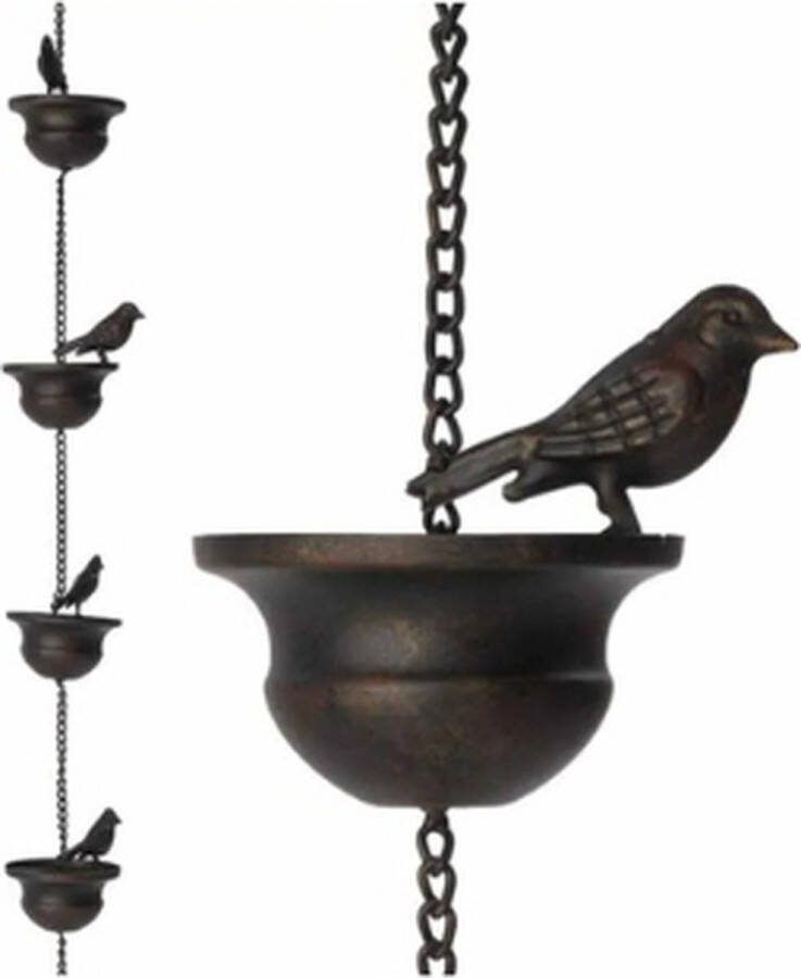 Regenketting Metalen Ketting Regenvanger Decoratie voor Dakgoot Vogelregenketting Balkondecoratie Cadeau-idee -Watervaleffect 2.4 M Lang Bronzen Afwerking