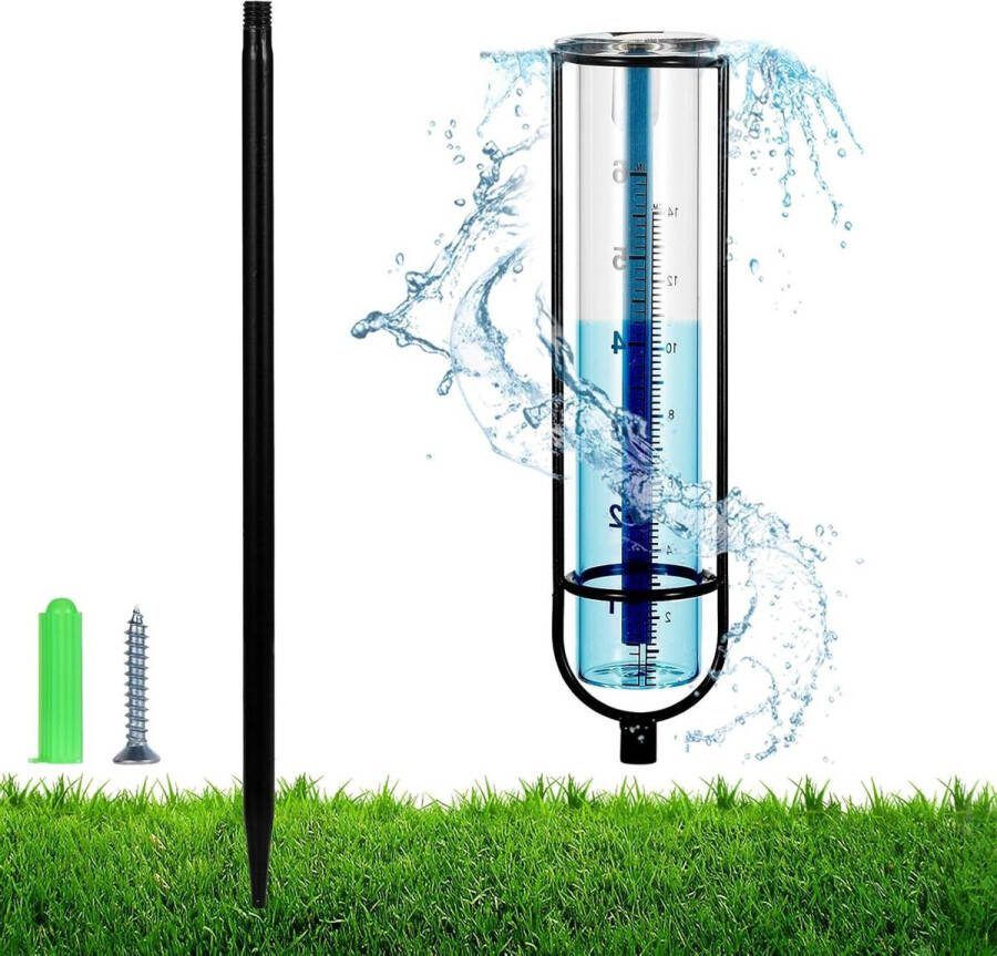 Regenmeter 14cm Buiten Paal Schaal Verwijderbaar Glazen Regenmeterpaal Metalen Buishouder Schroef Blauw Tuin Gazon Omheining Brievenbus