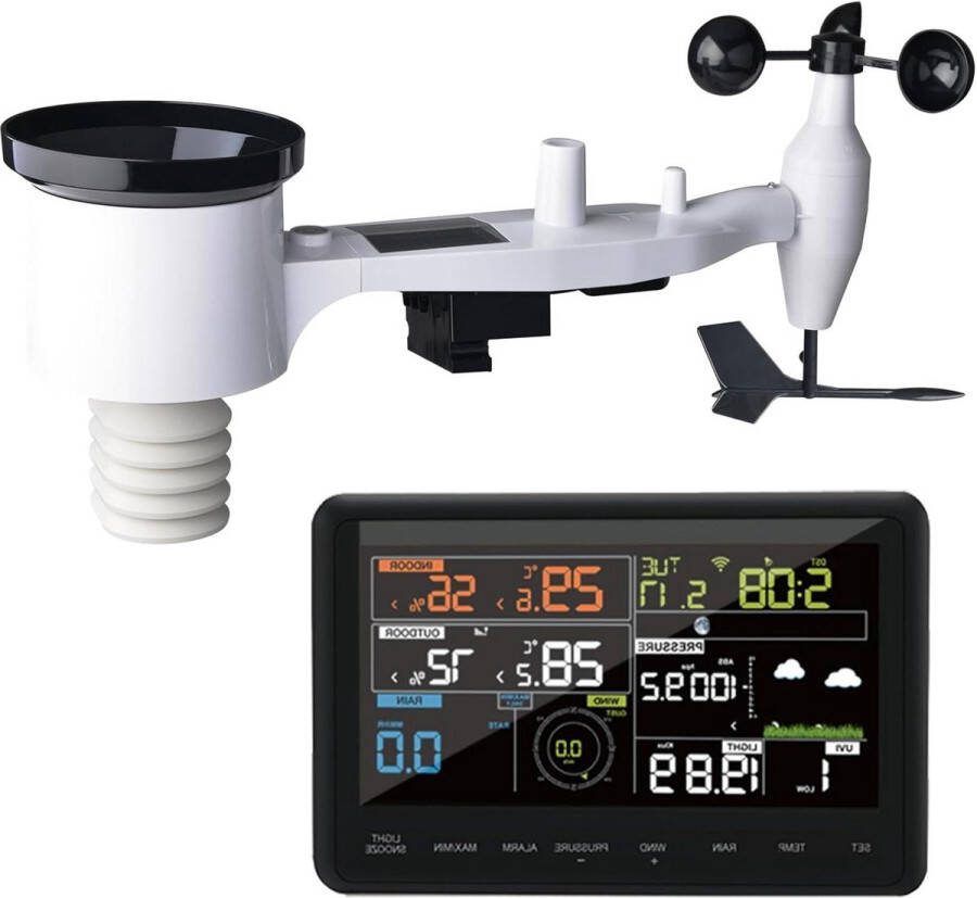 Regenmeter draadloos op zonne-energie 7-in-1 weerstation voor binnen en buiten wifi kleuren-lcd-display weerswaarschuwingen tuin boerderij 868 MHz