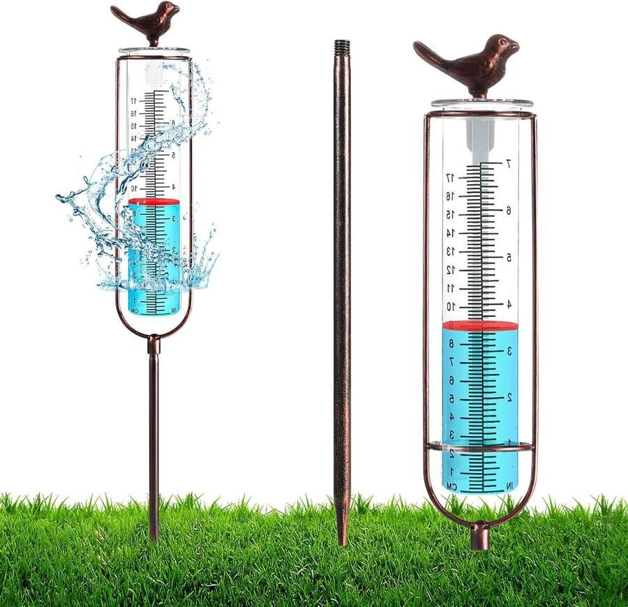 Regenmeter Glazen Weegschalen 178cm Metalen en Vogeldecor Verwijderbaar Regenmeters voor Gazon Tuin Hek Brievenbus