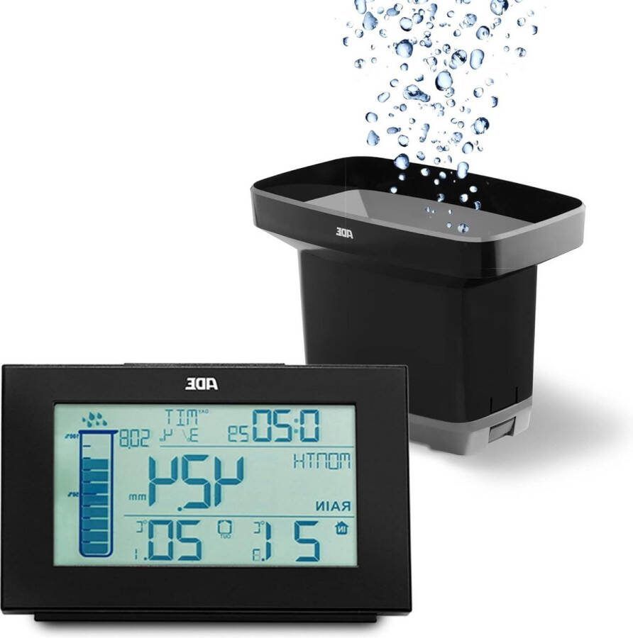 Regenmeter weerstation met neerslagmeter voor de tuin zwart