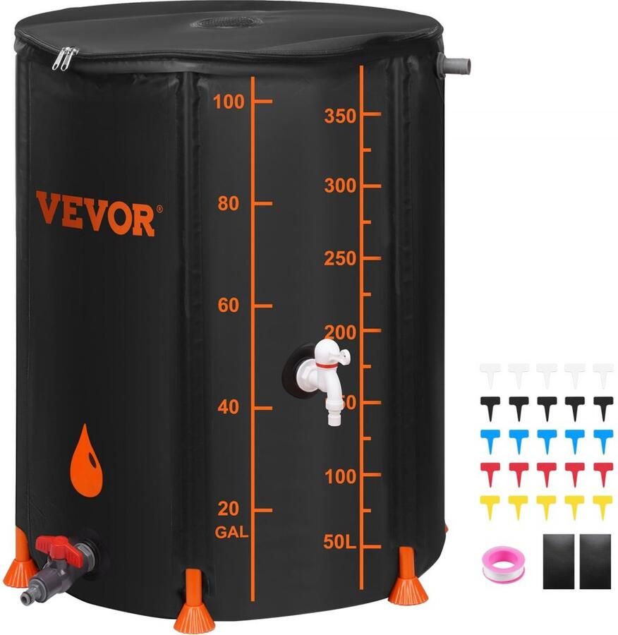 Regentank 379 liter opvouwbare regenton 1000D PVC-materiaal regenton regenwaterton watertank regenwatertank ideaal voor het besproeien van