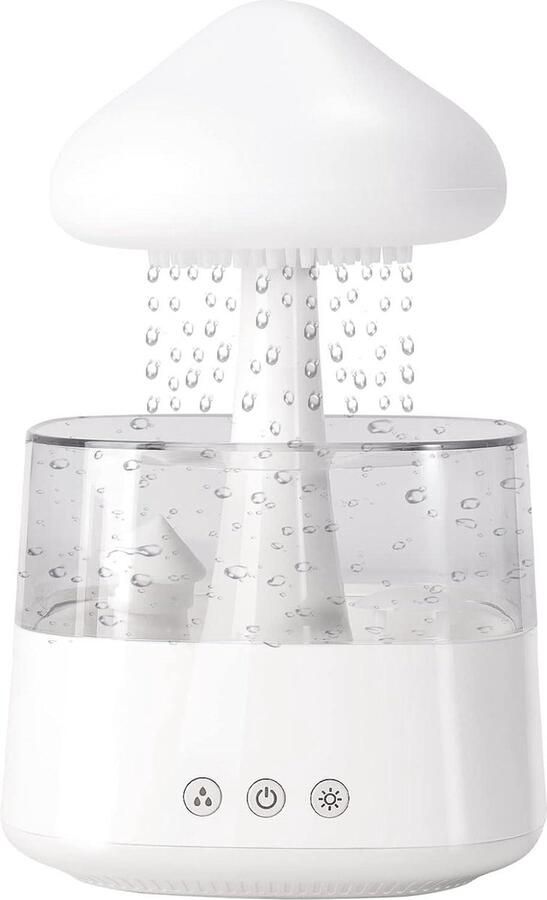Regenwolk luchtbevochtiger met paddenstoel-oliediffuser voor slaapkamer en kinderkamer 7 kleuren led nachtlampje (wit)