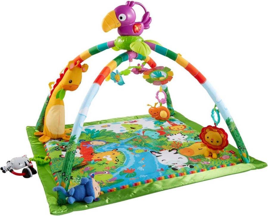 Regenwoud Muziek & Licht Deluxe Gym Babygym met Kleurrijke Figuren 10+ Activiteiten 3 Speelmodi Opvouwbaar