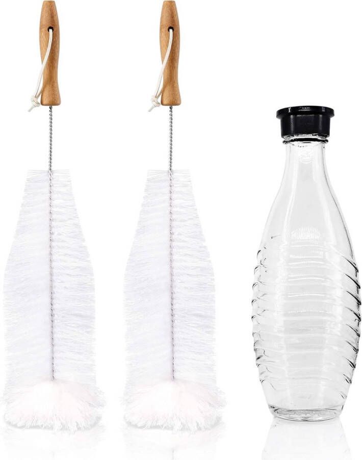 Reinigingsborstel 2 flessenborstels geschikt voor sodastreamflessen borstels met antikras katoenen kop premium SodaStream borstel glazen fles flessenreiniger voor drinkflessen