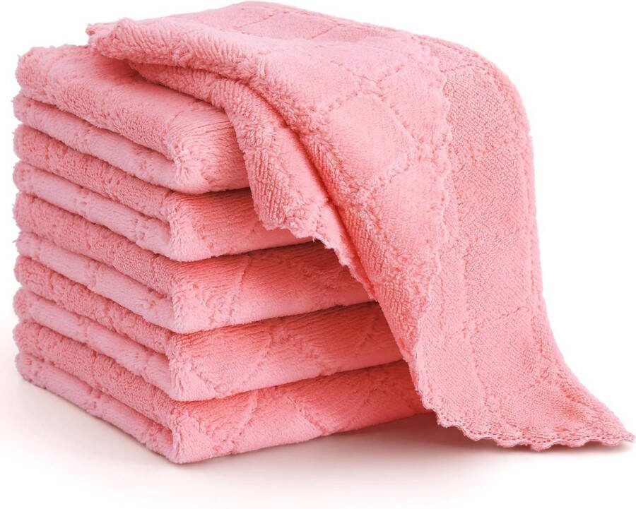 Reinigingsdoeken microvezeldoeken absorberend wasbaar poetsdoeken microvezel autoverzorging polijstdoek zachte pluisvrije theedoeken keukendoeken 6 stuks 30 x 30 cm roze